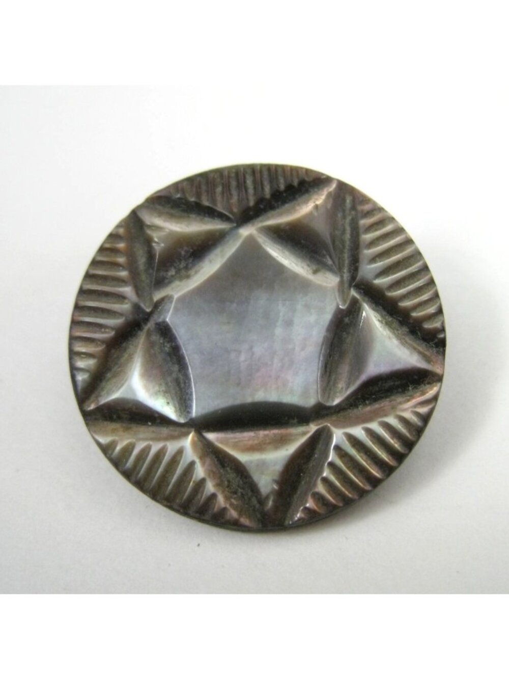 Vintage Carved Mother Of Pearl Shell Round Pin Star Brooch Pin Round